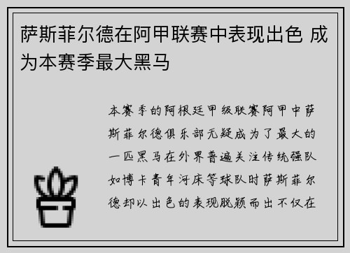 萨斯菲尔德在阿甲联赛中表现出色 成为本赛季最大黑马 萨斯菲尔德在阿甲联赛中表现出色 成为本赛季最大黑马